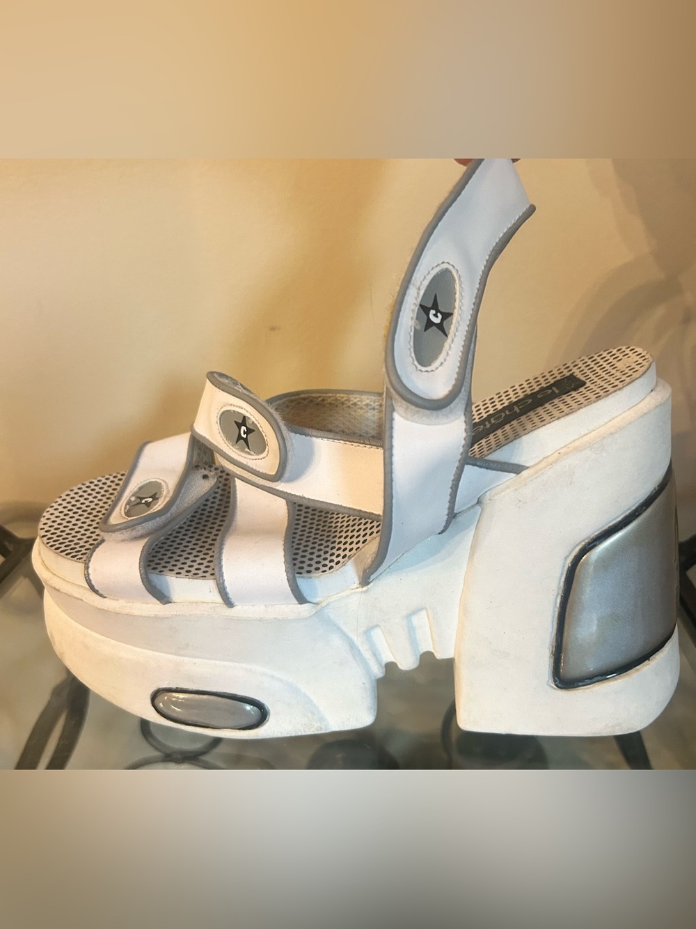 le chateau White and Light Gray Platform Sandals